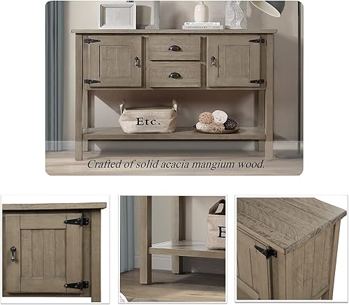 Miniatura 3 de Aparador de buffet de madera maciza de 48 pulgadas, mesa consola de granja con estante inferior, armario de almacenamiento de estilo retro para