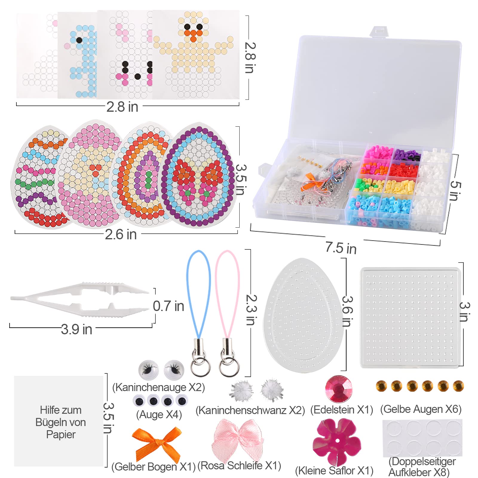 CAINCAY Strijkkralenset, 2000 stuks strijkkralen, voor Pasen, kinderknutselen voor Pasen, strijkkralen, platen, accessoires, steekkralen in organizerdoos, verjaardagscadeau voor kinderen (02 CAINCAY Strijkkralenset, 2000 stuks strijkkralen, voor Pasen, kinderknutselen voor Pasen, strijkkralen, platen, accessoires, steekkralen in organizerdoos, verjaardagscadeau voor kinderen (02