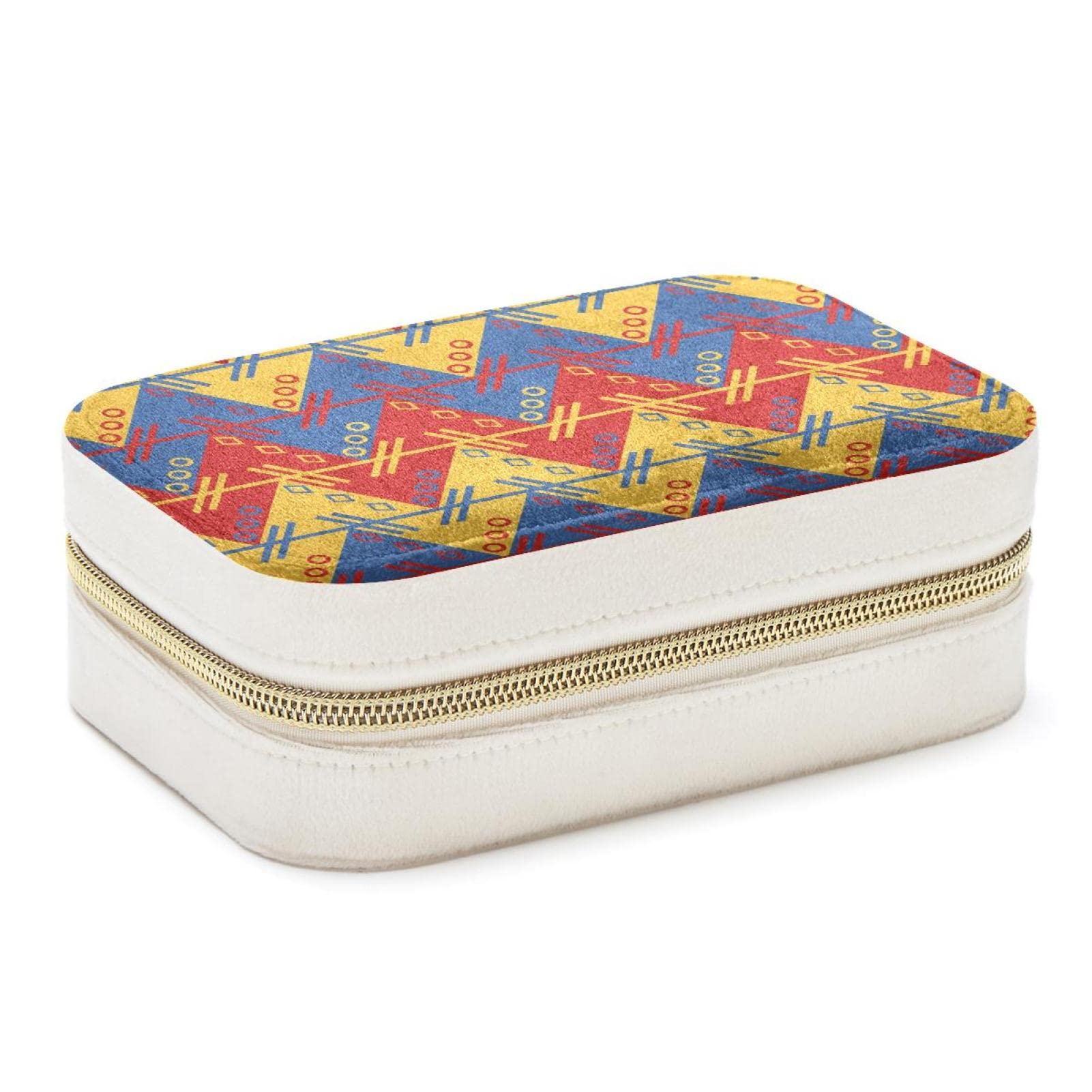 Boîte à bijoux portable anti-noeuds de voyage motif aztèque jaune