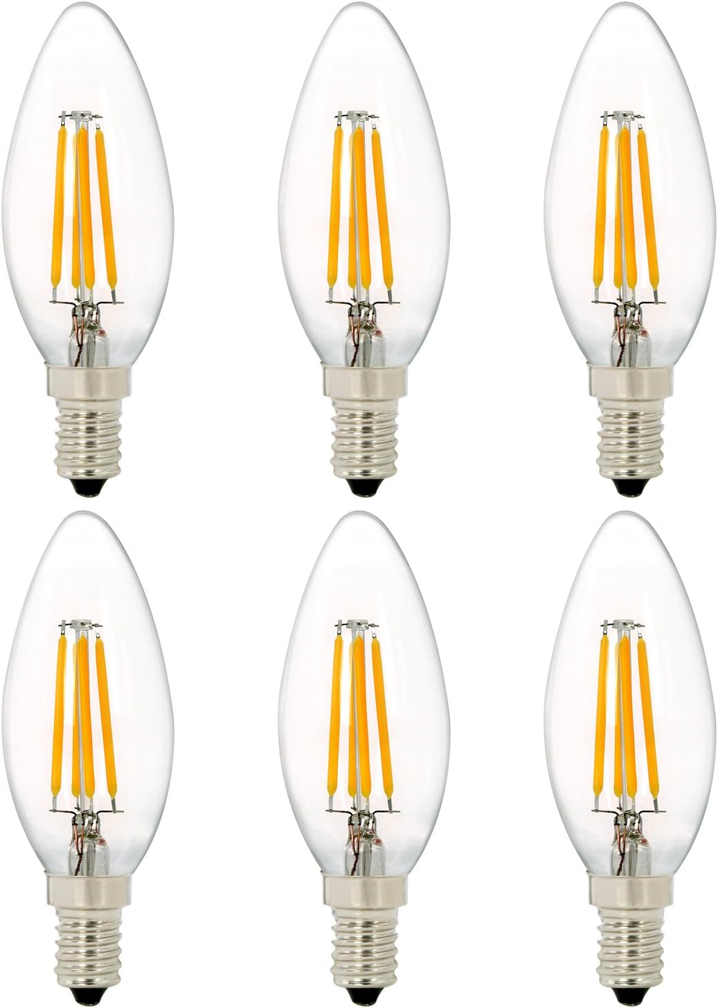 6-Pack - C35 E14 4W 400LM 2700K Warm White, LED Filament Candle Light Bulb, LED Candle Bulbs, 40W Incandescent Equivalent, [Energy Class A++]