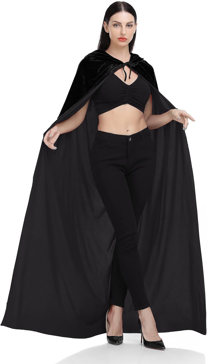 Ammiko Velvet Cape Unisex Cloak with Hood Halloween Costume Hooded Cloak Adult Vampire Witch Cape for Women Men - Image 5