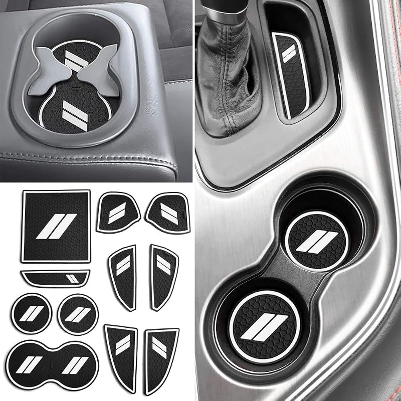 Kit com 11 revestimentos de borracha para porta-copos e porta-objetos do Dodge Challenger 2015–2023 auovo branco