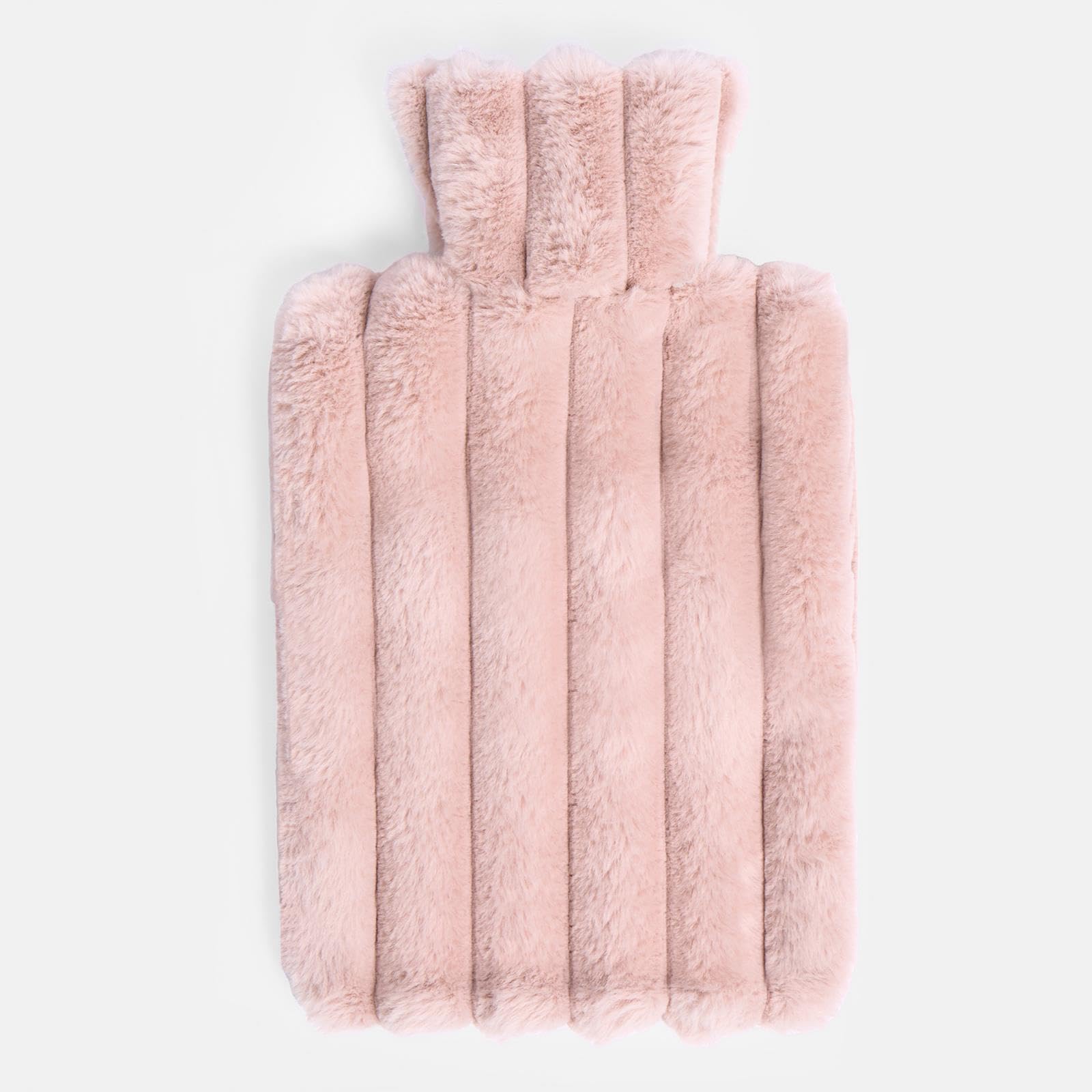 OHS Ribbed Faux Fur Hot Water Bottles, Super Soft Fleece Hot Water Bottle with Cover Bed Warmer Neck Back Ache Pain Relief Winter Warmer Gifts for Her - Blush, 37 x 15cm