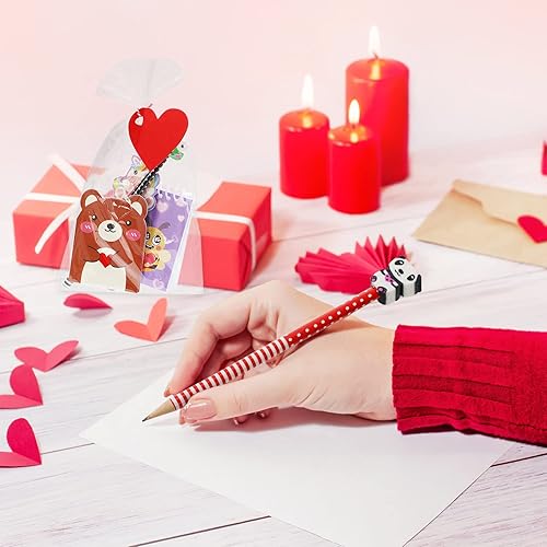 Miniatura 4 de Whaline Paquete de 24 artículos de papelería para el día de San Valentín blocs de notas de animales regla tarjetas de felicitación lápices bolsas de