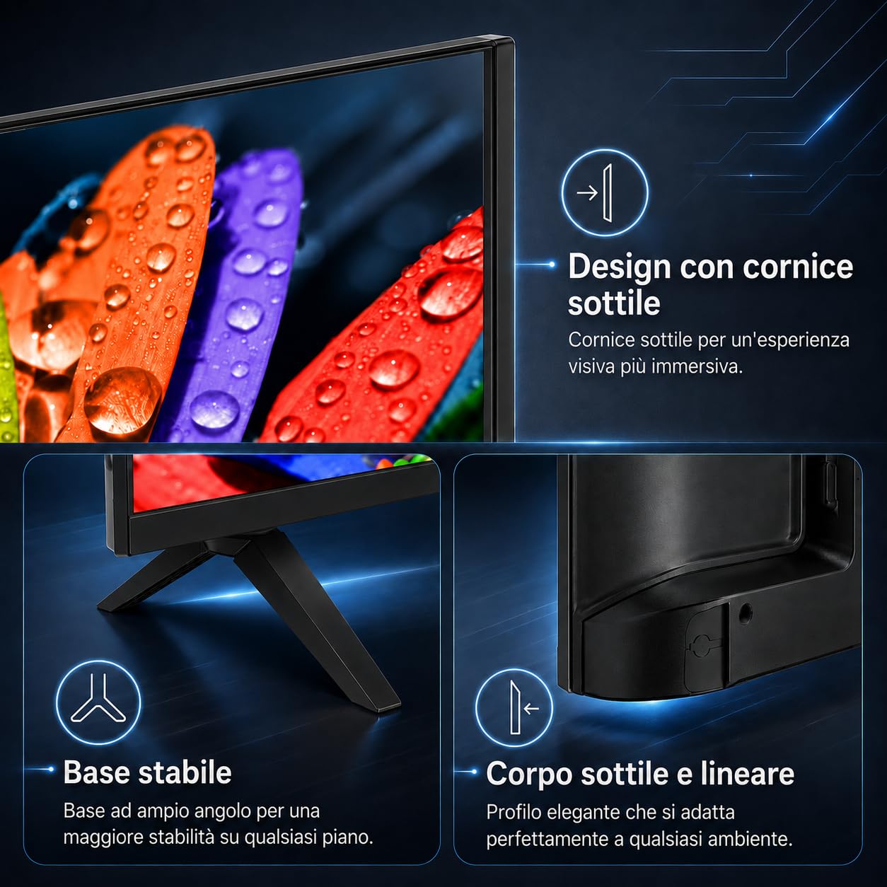 TuTu TU25Q1FQ-T8 Smart TV 25 Pollici (64 cm), QLED Full HD Collegato Televisione con Tizen OS, WiFi, Bluetooth, App Store, AirPlay, Tripla sintonizzatore (DVB-T/T2, DVB-C, DVB-S/S2), Molotov e Altro