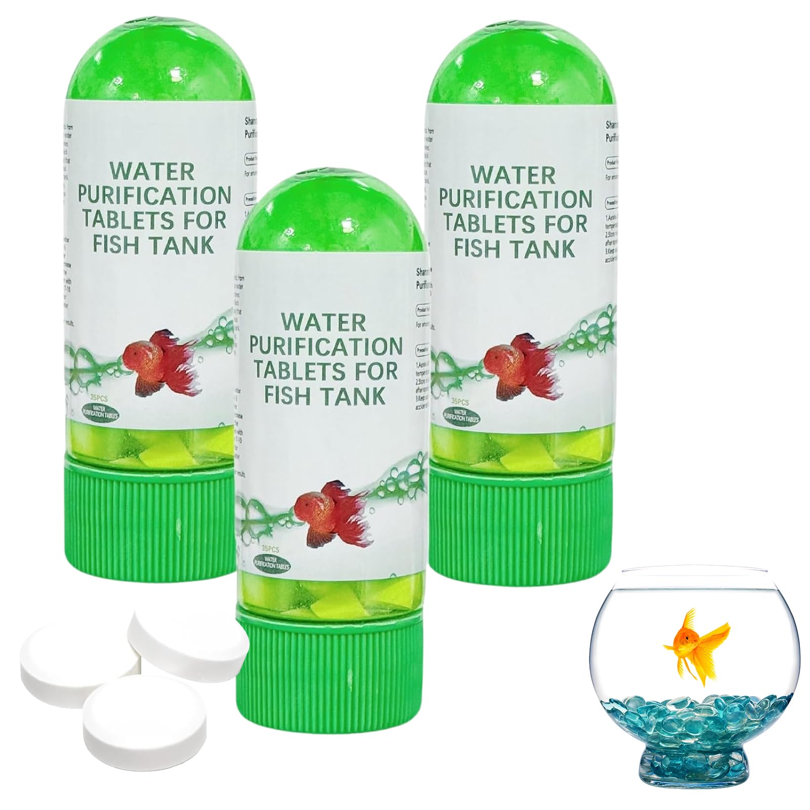 ExcellaElite 3 Bottles Water Purification Tablets for Fish Tanks,Aquarium Water Clarifier Tablets,Non-Irritating Fish-Friendly Remove All Kinds of Turbidity from Coldwater Tropical & Marine Aquariums