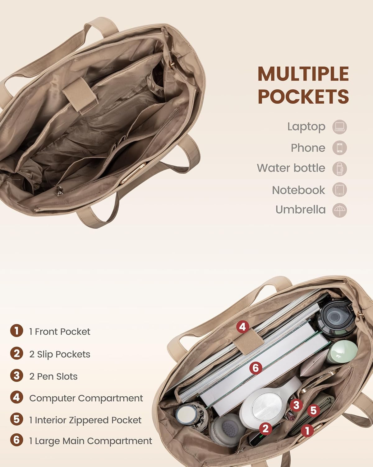 LOVEVOOK Tote Bag for Women, Work Tote with Laptop Compartment for Nurse Travel Commuter, Gym Tote Purse with Yoga Mat Strap