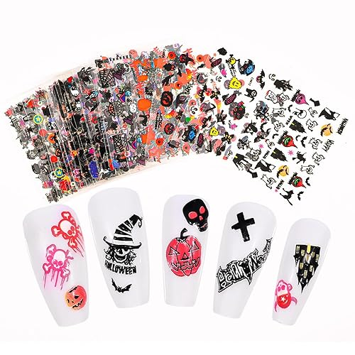 Miniatura 3 de 24 hojas de calcomanías de arte de uñas de Halloween, cara de fantasma aterrador, 3D, suministros de uñas autoadhesivas en 3D, tela de araña,