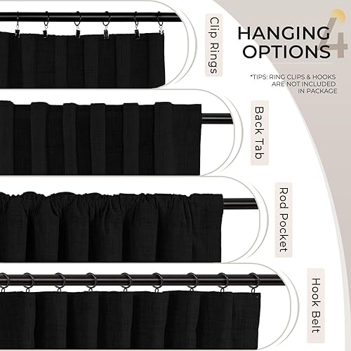 Miniatura 4 de INOVADAY Cortinas opacas 100% negras de 96 pulgadas de largo, juego de 2 paneles de cortinas opacas de lino con pestaña trasera y bolsillo para