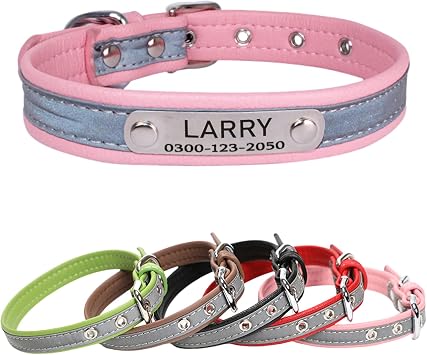 Personalized Reflective Dog & Cat Collar with Silent ID Tag, Custom Engraved Pet Name & Phone Number, Ultra Soft Microfiber, No-Jingle Safety Collar for Small Medium Large Dogs