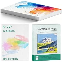 32 Sheets 5x7 Watercolor Paper Bulk, 140lbs/300gsm Cold Press Water Color Paper, 50% Cotton Watercolors Paper, Acid-Free Natural White Paint Paper-Set as Art Supplies