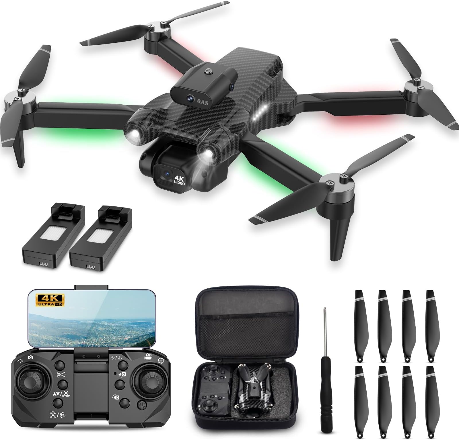 Drone with 4K UHD Foldable 1080P HD Drone with FPV Live Video, Brushless Motor, Smart Gestures Selfie, Altitude Hold, One Key Take Off/Landing, 3D Flips, Headless Mode for Kids and Adults.