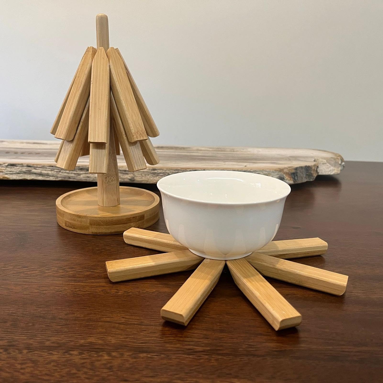 sous-Verres en Bois - Ensemble de sous-Verres en Bois, sous-Verres en Bois, sous-Verres décor de Cuisine | sous-Verre en Bois d'isolation Thermique avec Support Unique, Coussinets Chauds en Bois