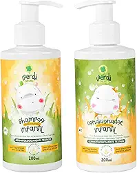 Kit Shampoo e Condicionador Infantil Natural Verdi Natural com Aloe Vera, Camomila, Manteigas Vegetais e Pantenol – Vegano, Sem Silicone e Sem Parabenos Ideal Para Bebês e Crianças