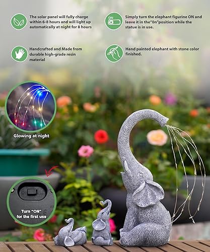 Miniatura 4 de Estatuas solares de elefante para decoración de jardín esculturas al aire libre para adornos de césped, porche exterior, patio, balcón, patio