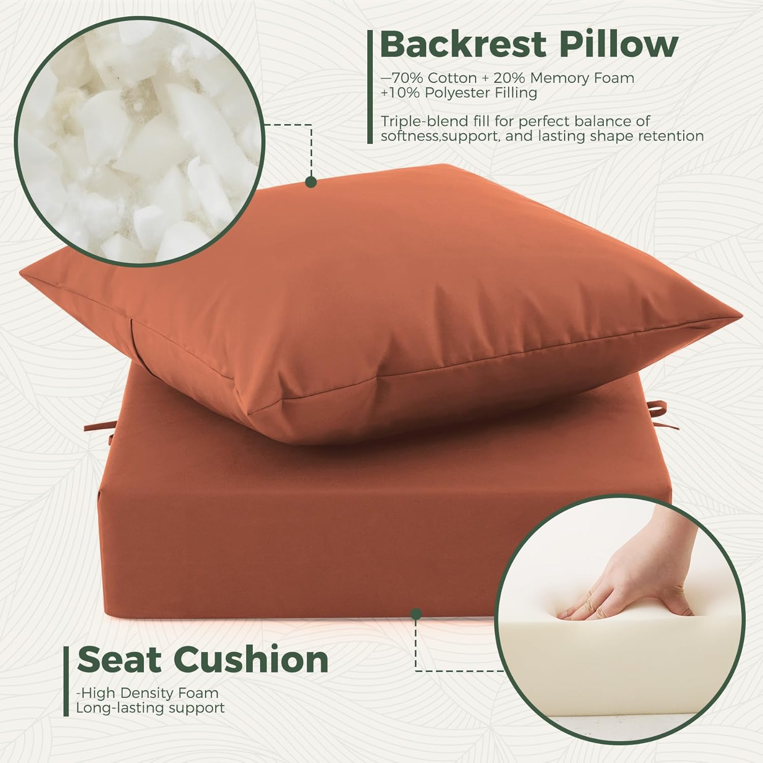 Outdoor Cushions for Patio Furniture, Outdoor Seat Cushion Set 24 x 24 x 4 Inch, Waterproof & Fade Resistant Outdoor Chair Cushions, Deep Patio Chair Cushion with Removable Cover, Spice