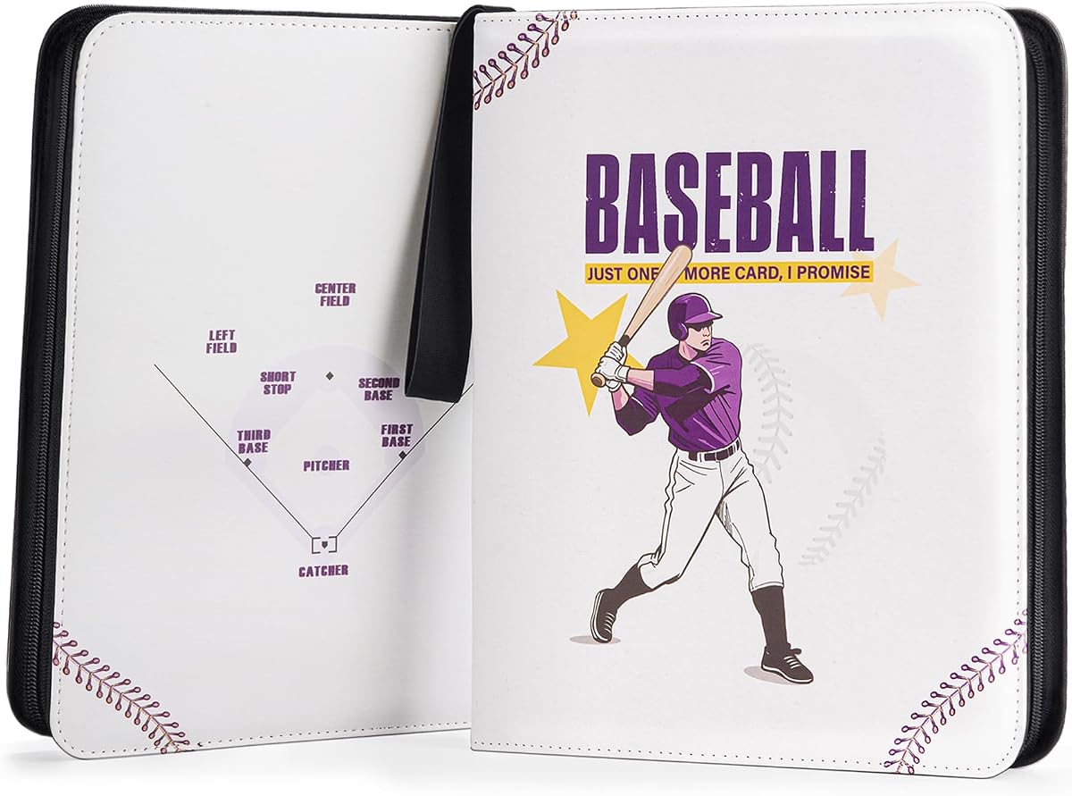 Carpeta de tarjetas de béisbol con fundas, carpeta de tarjetas deportivas de 720 bolsillos compatible con Topps, cubierta superior, tarjeta comercial Panini de 2,5" x 3,5", junta tórica de metal, cremallera, fundas transparentes, cubierta de PU