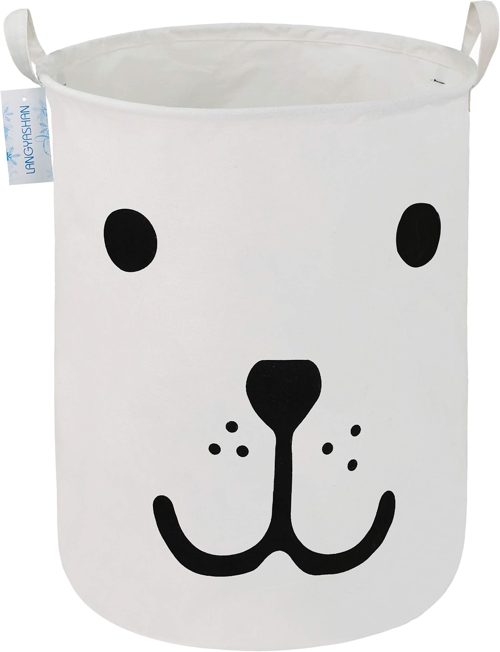 LANGYASHAN Laundry Basket Canvas Fabric Collapsible Organizer Basket for Storage Bin Toy Bins Gift Baskets Bedroom Clothes Children Nursery Hamper (Smile dog)