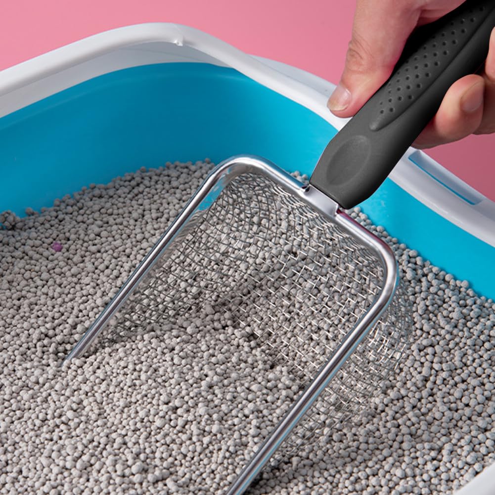 Hahhhha Cat Litter Scoop,Stainless Steel Cat Litter Cleaner Corner Shovel,Durable Kitty Litter Scoop Easy to Scoop,Ergonomic Cat Litter Shovel for All Cat Litter,Metal Garbage Shovel - Image 2