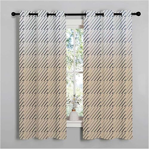 Cortinas para Cocina - Cortina de pared corredera de color crema con cuadros geométricos, 63 pulgadas de ancho por 80 pulgadas de largo, 2 paneles