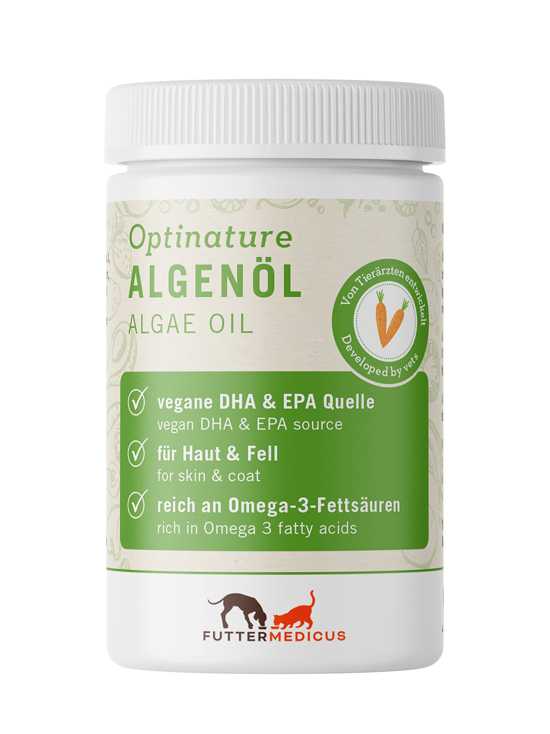 Optinature Algenölkapseln | Doppelpack | 2 x 80 Stück | Ergänzungsfuttermittel für Hunde & Katzen | Mit Omega-3-Fettsäuren DHA & EPA