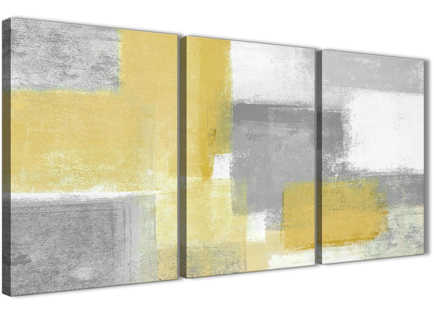 Wallfillers 3 Piece Mustard Yellow Grey Bedroom Canvas Pictures Decor - Abstract 3367-126cm Set of Prints
