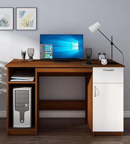 Luxieur Crafts Computer Table for Home & Study Table for Adults Office Work Table with Keyboard Tray & Storage Space L 55 x B 20 x H 47in (Walnut & White Finish)