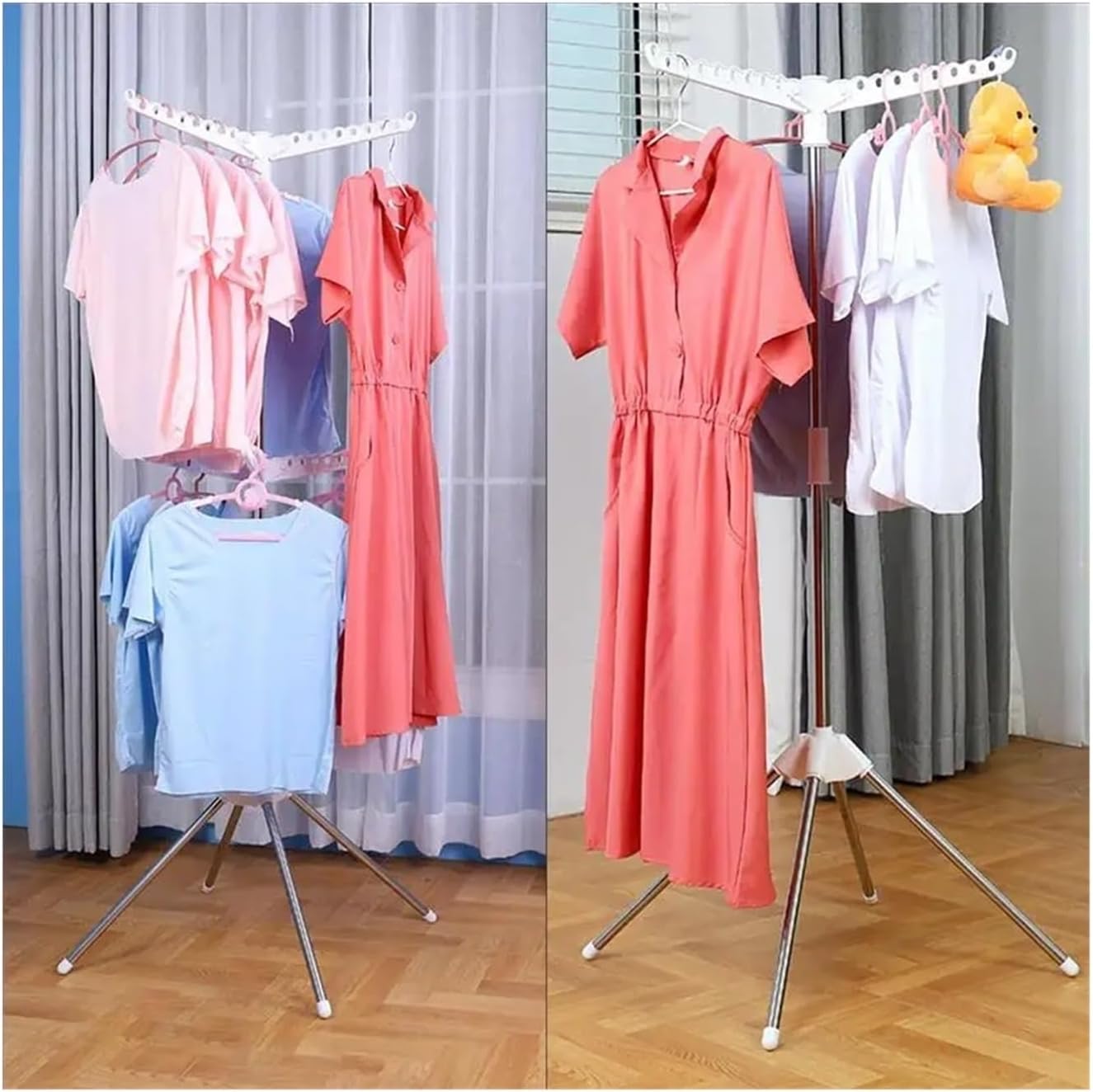 Genérico Collapsible Tripod Clothes Drying Rack, Foldable Portable Space Saving Laundry Racks Hanging Stand(2 Layers)