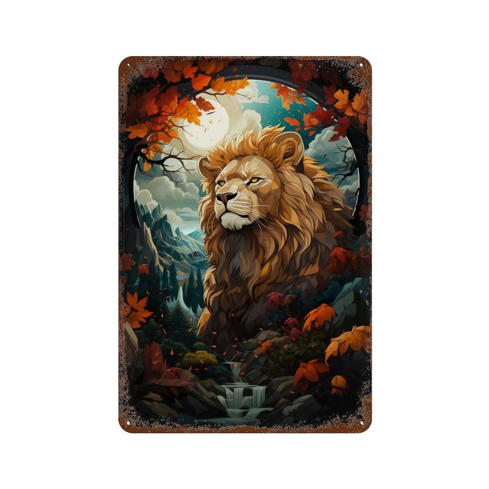 Autumn Lion Majesty Rusty Metal Tin Sign 11.8"x7.9", Rustic Home Decor for Garage, Pub Or Kitchen