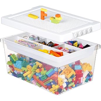 Greentainer Storage Box Toy with Lid & Removable Tray & Building Plate Toy Box Made of PP Storage Basket Children Toy Box for Childrens Room Storage Container for Blocks