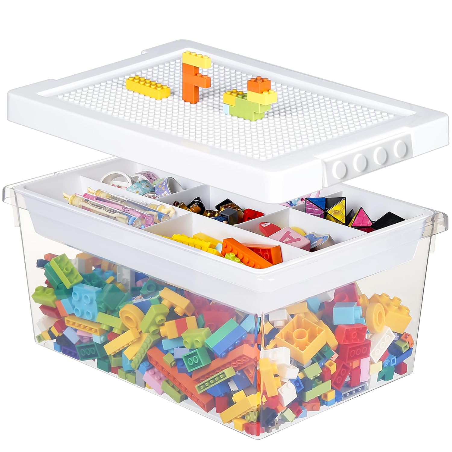 loobuu Plastic Storage Bins with Lids - 1 Set Stackable Arts Crafts Organizer Box with Removable Divided Tray