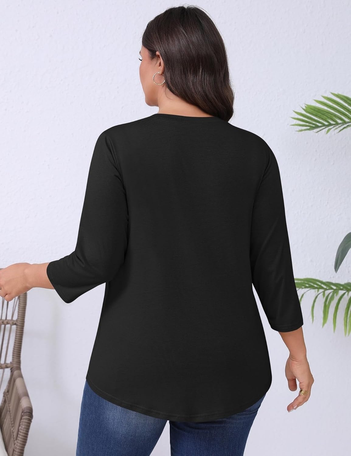 Romanstii Plus Size Tops for Women Womens 2026 Spring 3/4 Sleeve Blouses Dressy Casual V-Neck T-Shirts Pleated Tunic XL-5XL - Image 6