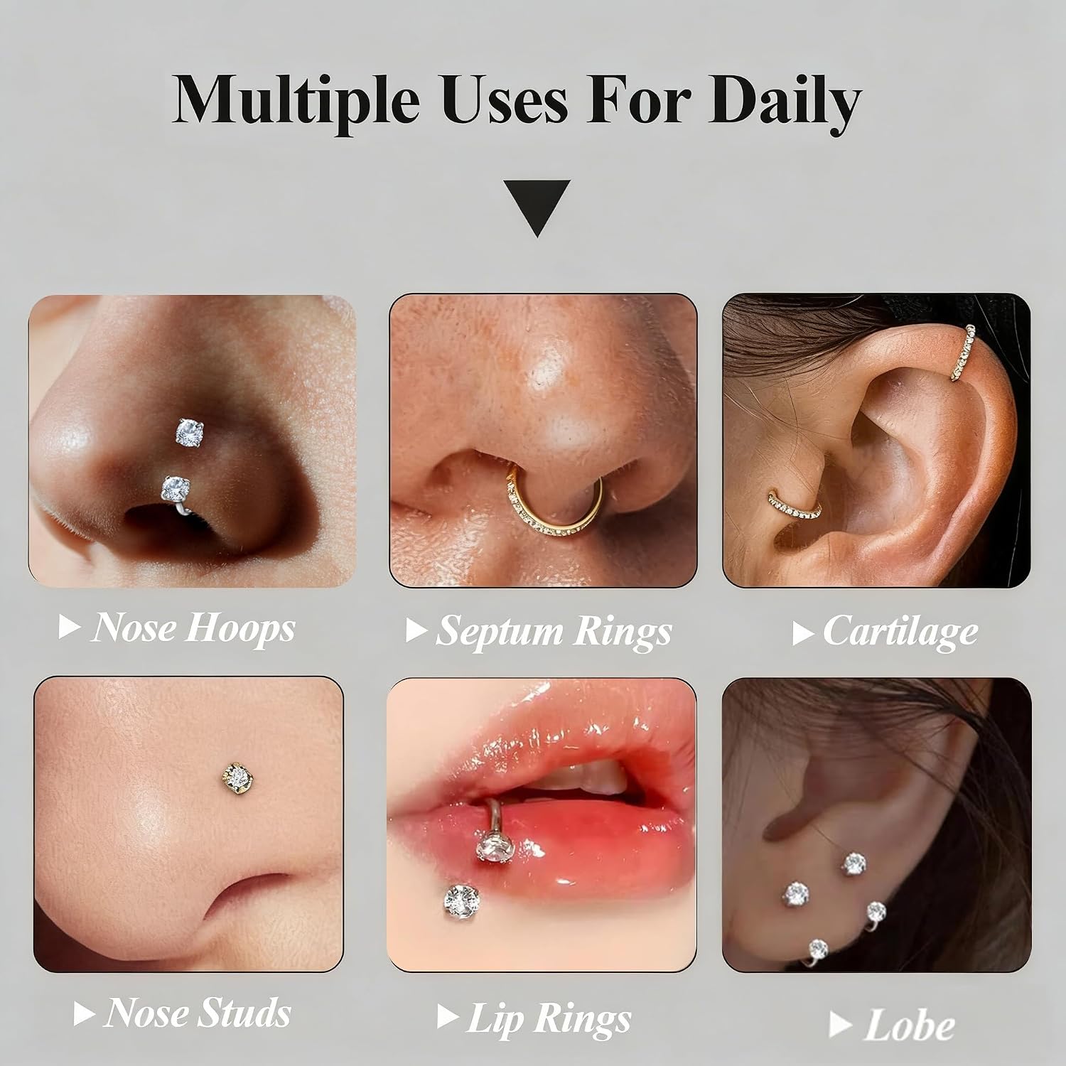 SMORI 20G 18G Horseshoe Nose Rings for Women Internally Threaded Surgical Steel L Shape Corkscrew Nose Ring Studs Silver Gold Plated Septum Cartilage Tragus Helix Lip Nostril Piercing Jewelry