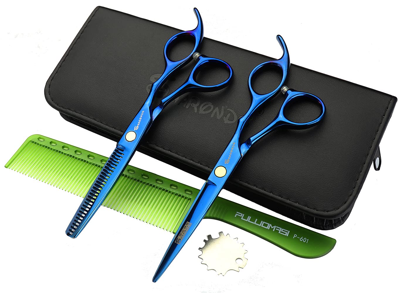 Forbici per il taglio dei capelli, forbici per diradamento, in acciaio giapponese 440C, forbici professionali da barbiere, 15,2 cm, colore blu
