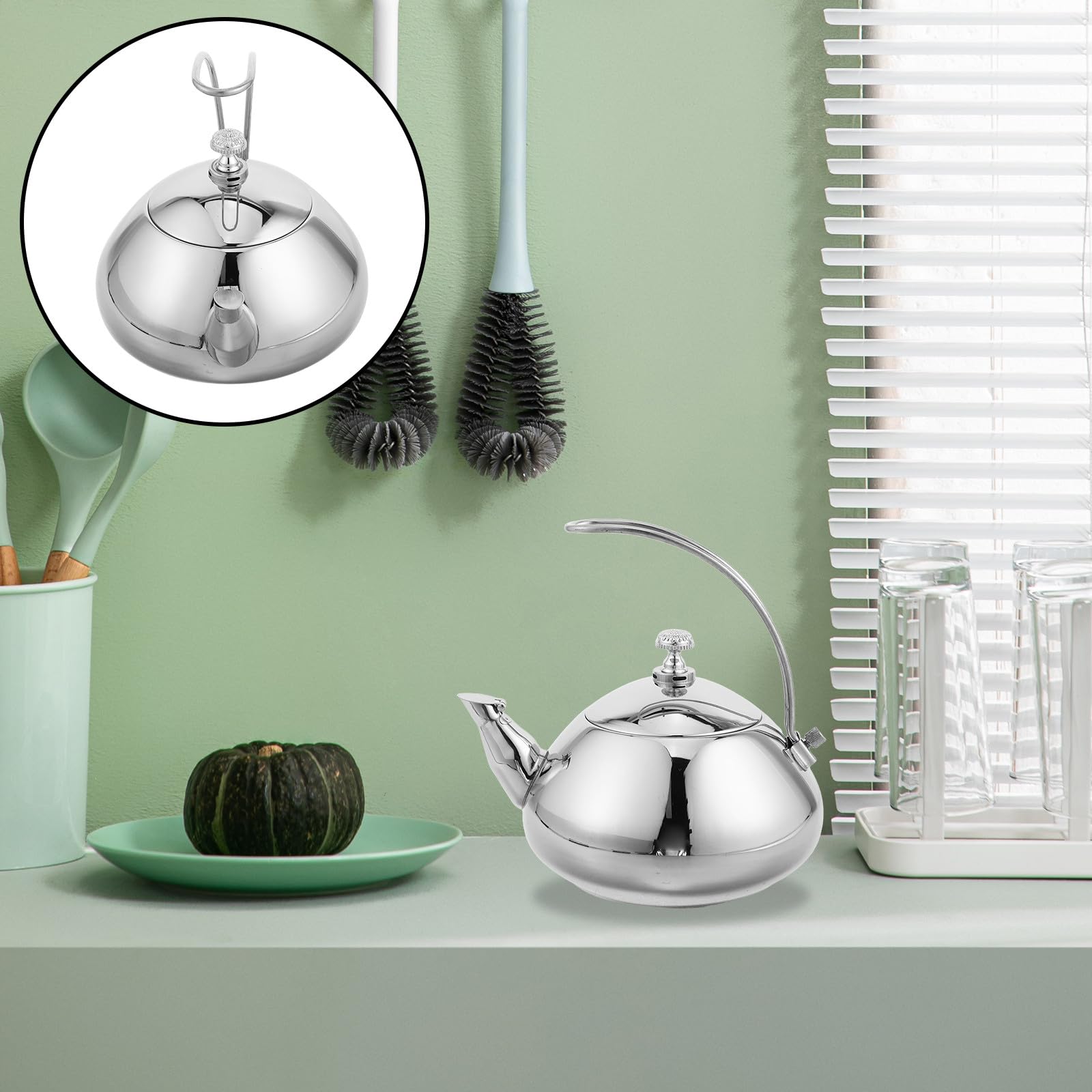 Abaodam Bouilloire Inox à Induction 1,5l avec Filtre à Thé en Acier Inoxydable, Poignée Ergonomique et Design Élégant pour Maison et Bureau