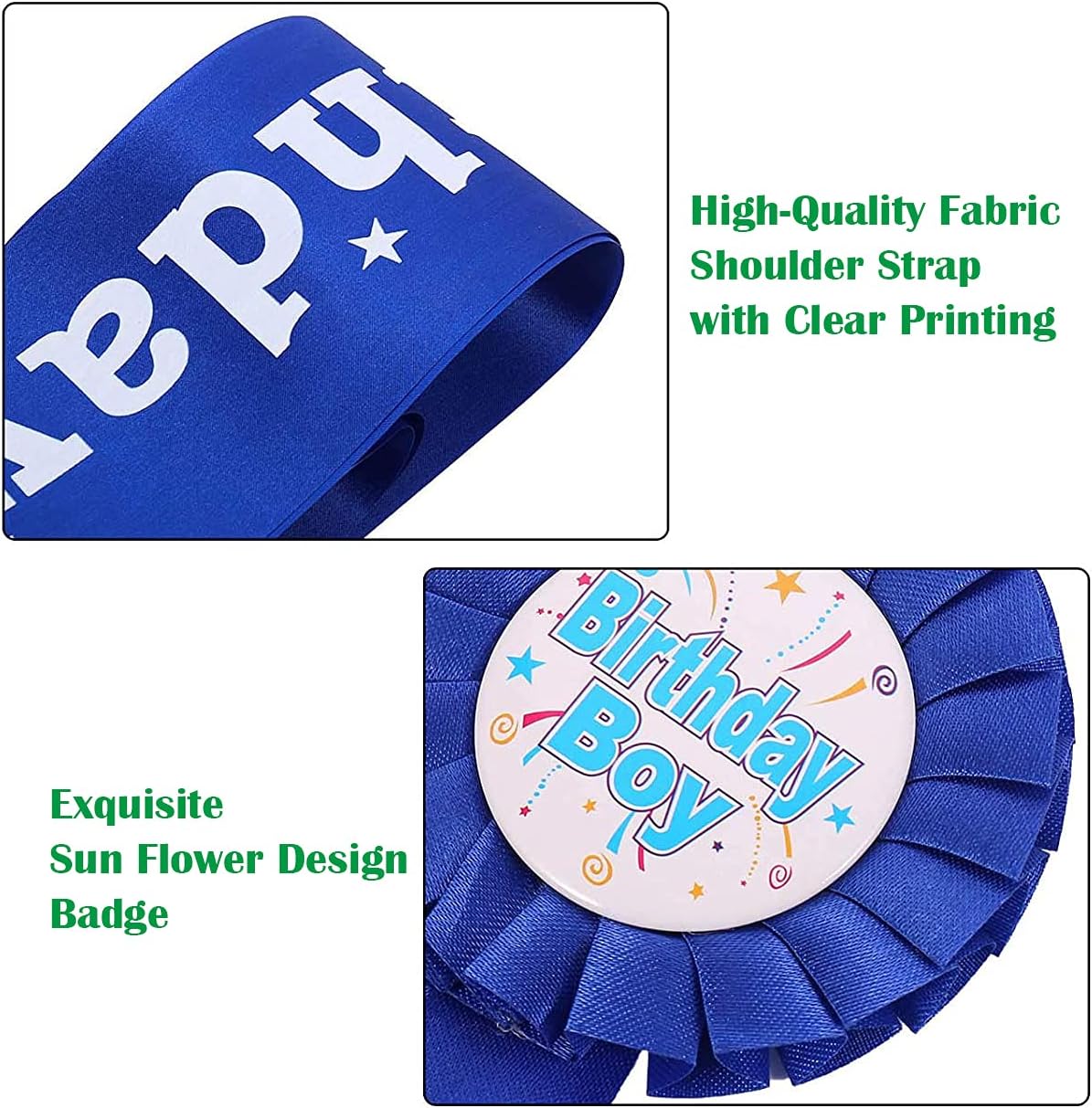 Birthday Boy Sash & Badge Set for Kids Blue Princess Birthday Ribbon Waist Sash Boys Birthday Party Decorations & Gifts - Image 5