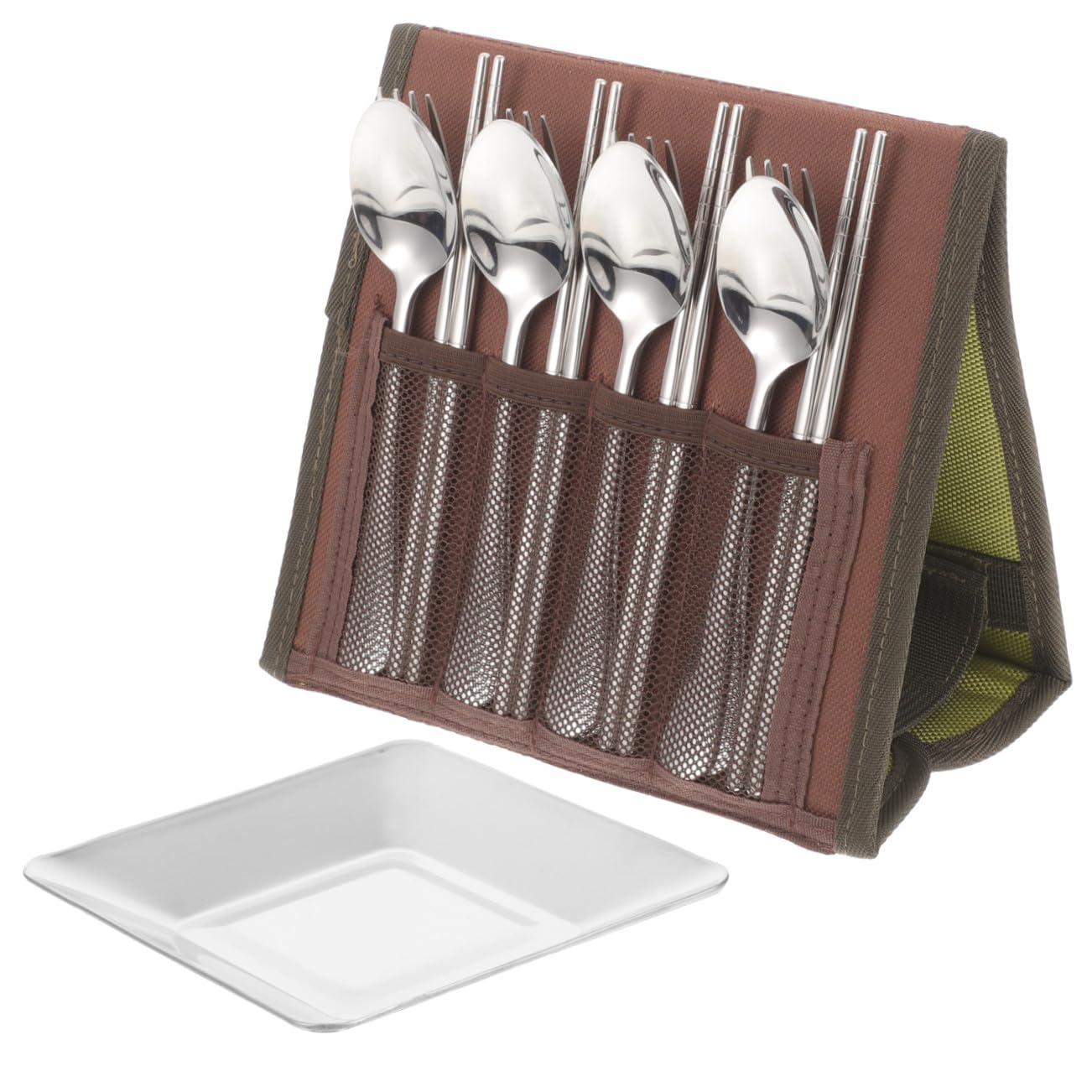 UKCOCO Set de Couverts D'extérieur Couverts de Camping en Acier Inoxydable Léger et Portable avec Paquet de Rangement pour Randonnée Camping et Voyages Couleur Aléatoire