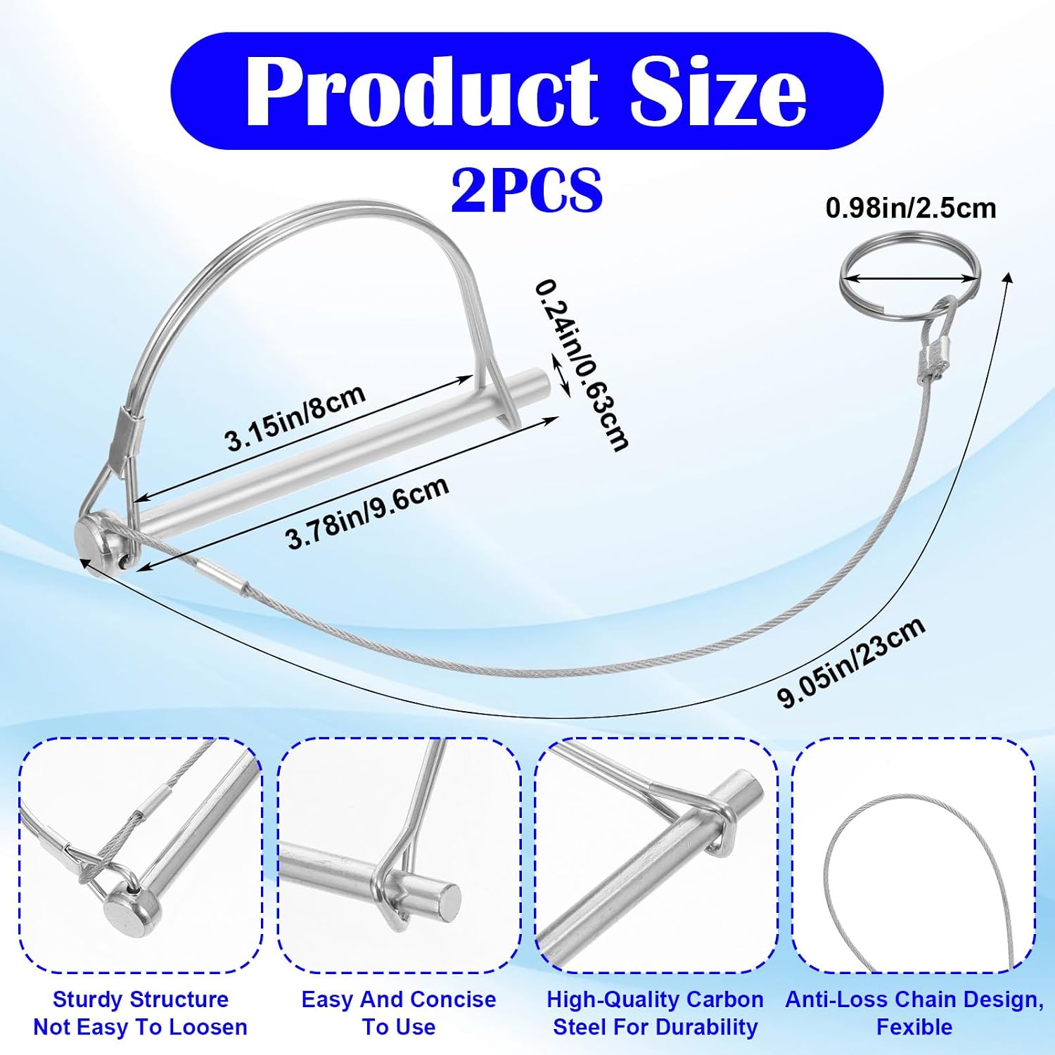 Molain 2 Pack Trailer Hitch Pin with Anti-Lost Rope, 1/4" x 3.2" Locking Hitch Pin Trailer Coupler Pins for Utility Trailers Farm Wagons Towing Equipment - Trailers Accessories