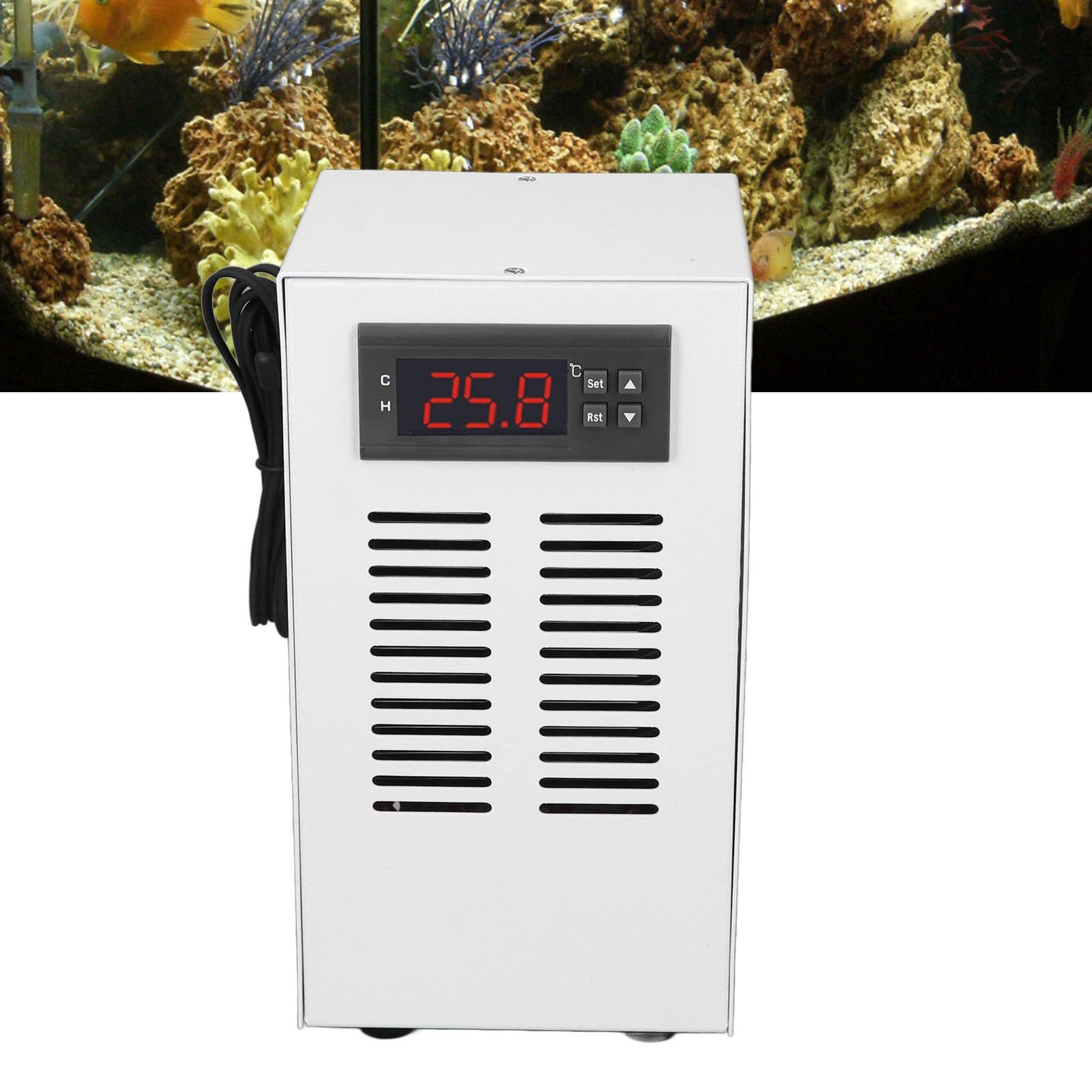 Yctze Refrigeratore per Acquario Refrigeratore per Acquario con Compressore Silenzioso 30-35 Db, Portata 72 W 3 L/min per Coltura Axolotl Piccoli Acquari Fino a 20 L (Spina Europea)