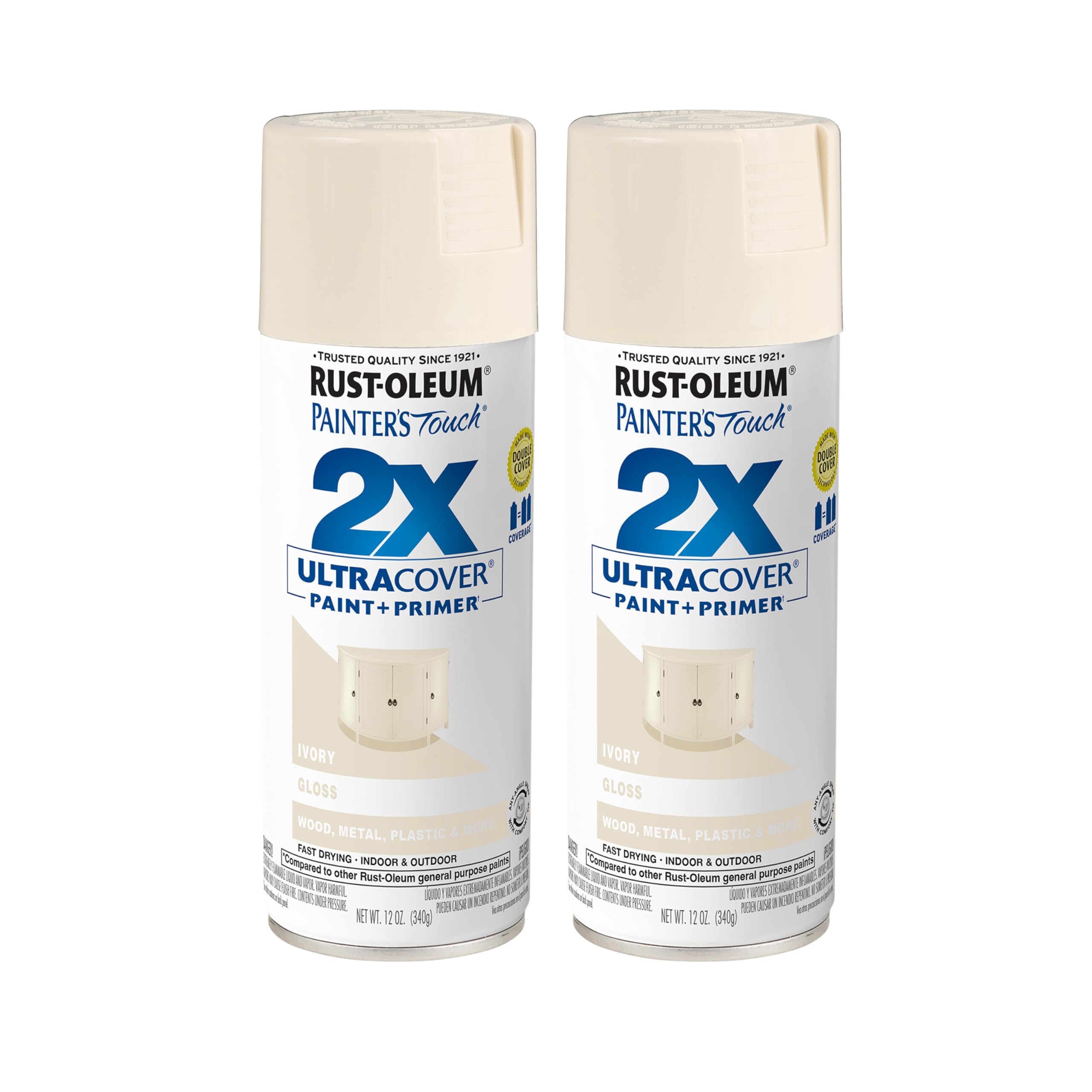 Rust-Oleum Painter's Touch 2X Ultra Cover Spray Paint, Gloss Ivory