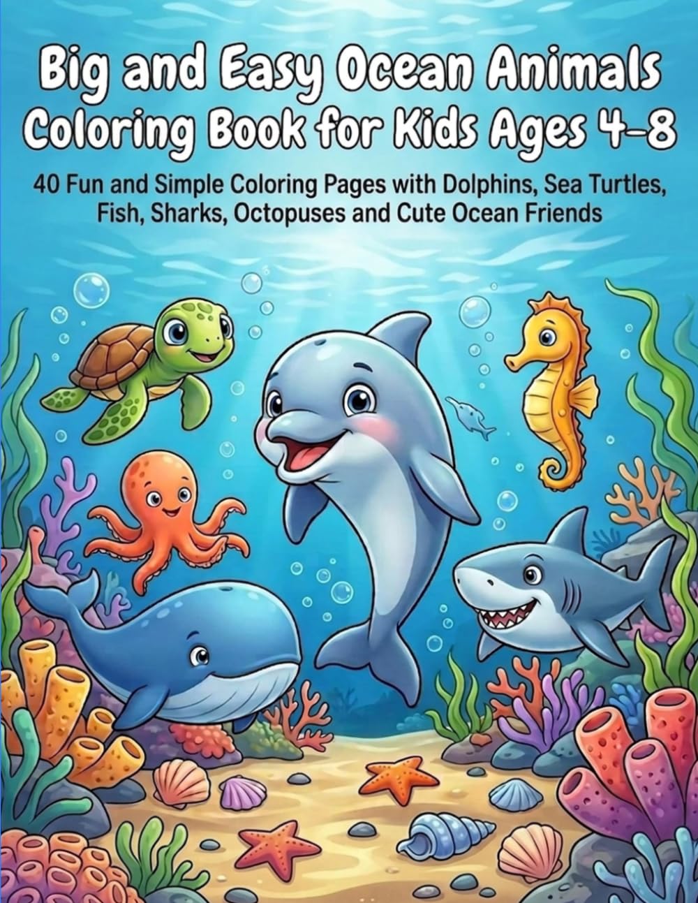 Big and Easy Ocean Animals Coloring Book for Kids Ages 4–8: 40 Fun and Simple Coloring Pages with Dolphins, Sea Turtles, Fish, Sharks, Octopuses and ... Friends (Big and Easy Coloring Adventures)