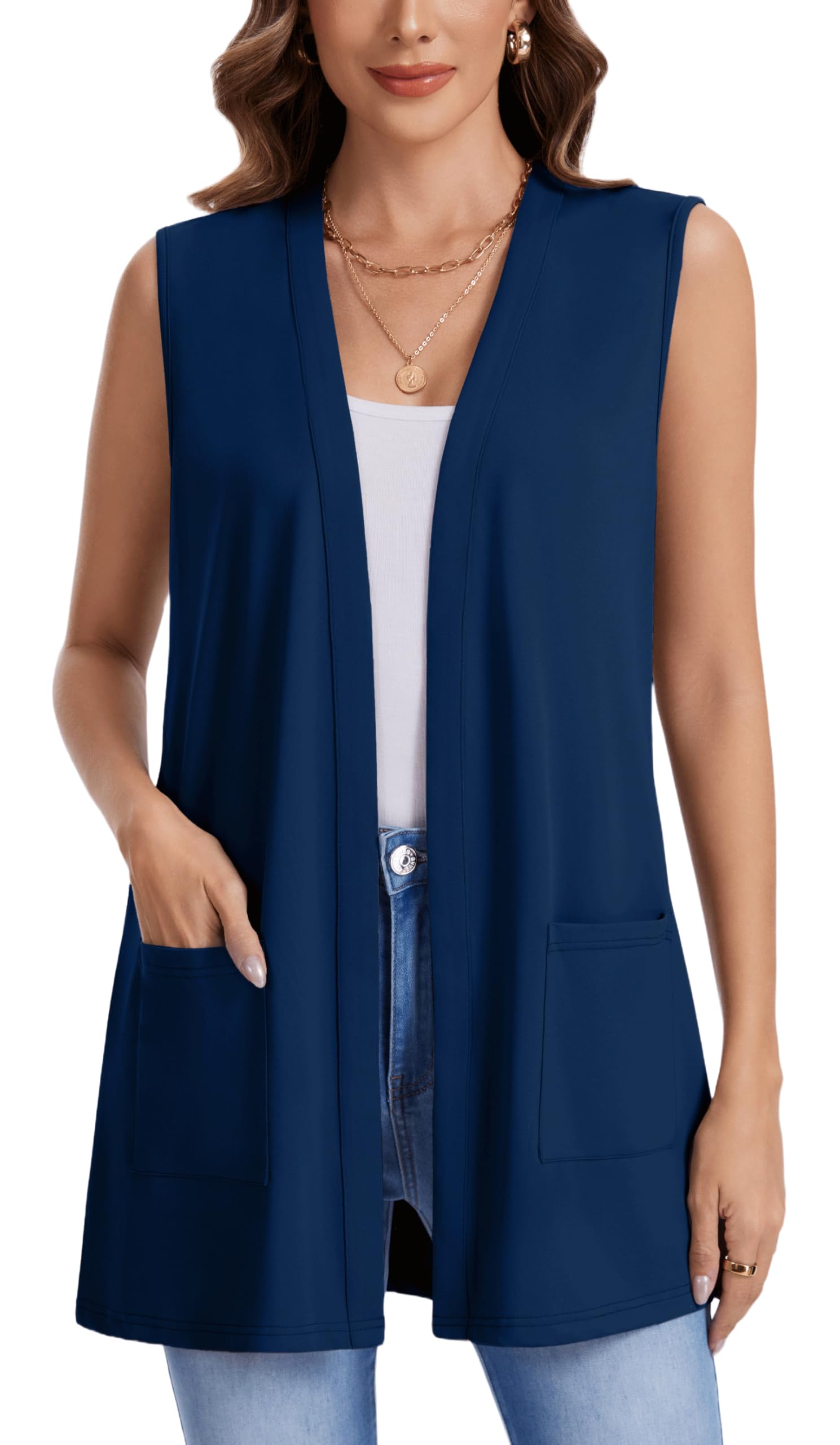 Actcat Damen Ärmellose Strickjacke mit Taschen Leichte Sommer Weste | Sommer Weste,Offene Vorderseite,Leicht & luftig,Lässig elegant,Modern,Stylisch