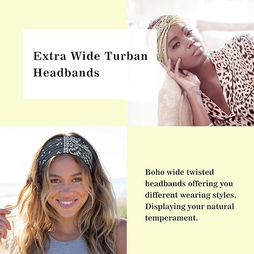Miniatura 3 de Tobeffect Diademas anchas para mujer, diademas bohemias extra anchas de 7 pulgadas, diademas elásticas para el cabello, bufanda, accesorios para el