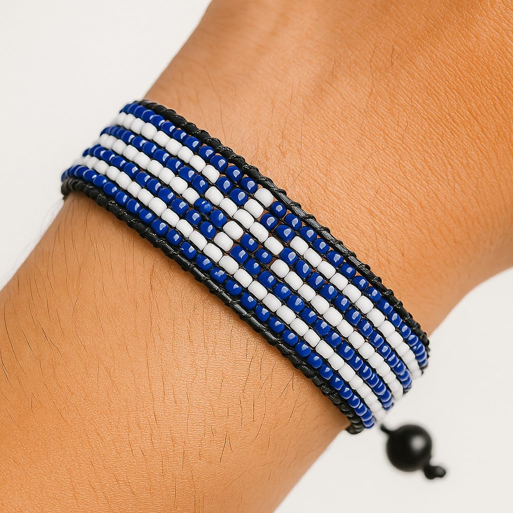 FAHARI Greece Flag Bracelet: Handmade, Beaded & Adjustable Wristband - Image 7