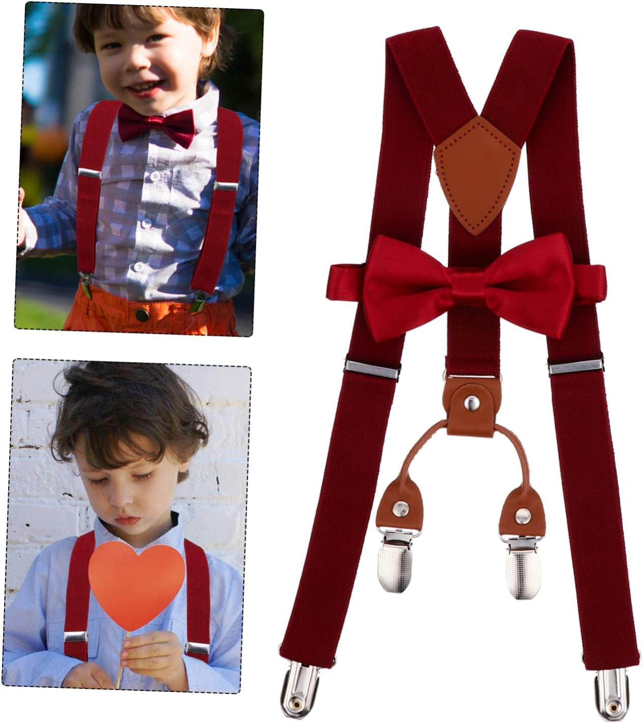 VALICLUD 1set Adjustable Boy Girl Suspenders Bow Tie Weddings Parties Formal Occasions Bright Color Design Daily Outfits for Boys Girls
