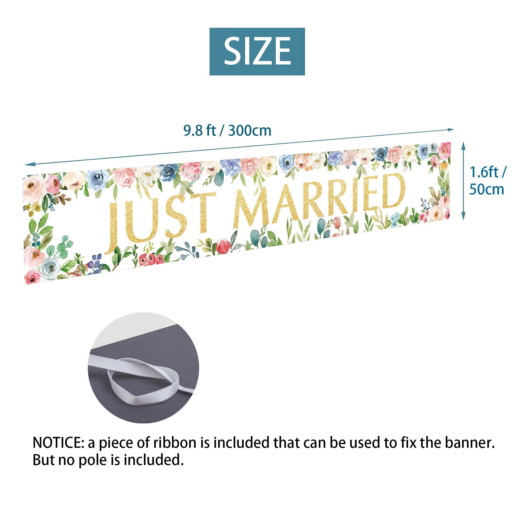 Just Married Banner Hintergrund Dekorationen, Hochzeit, Verlobung, Party, Fotokabinen-Requisiten, Veranda-Schild, Zubehör, Brautparty-Dekor für drinnen und draußen (3 x 0,5 m) | Hochzeit Verlobung und Brautdusche Party Dekor Dekorationen Photo Booth Requi