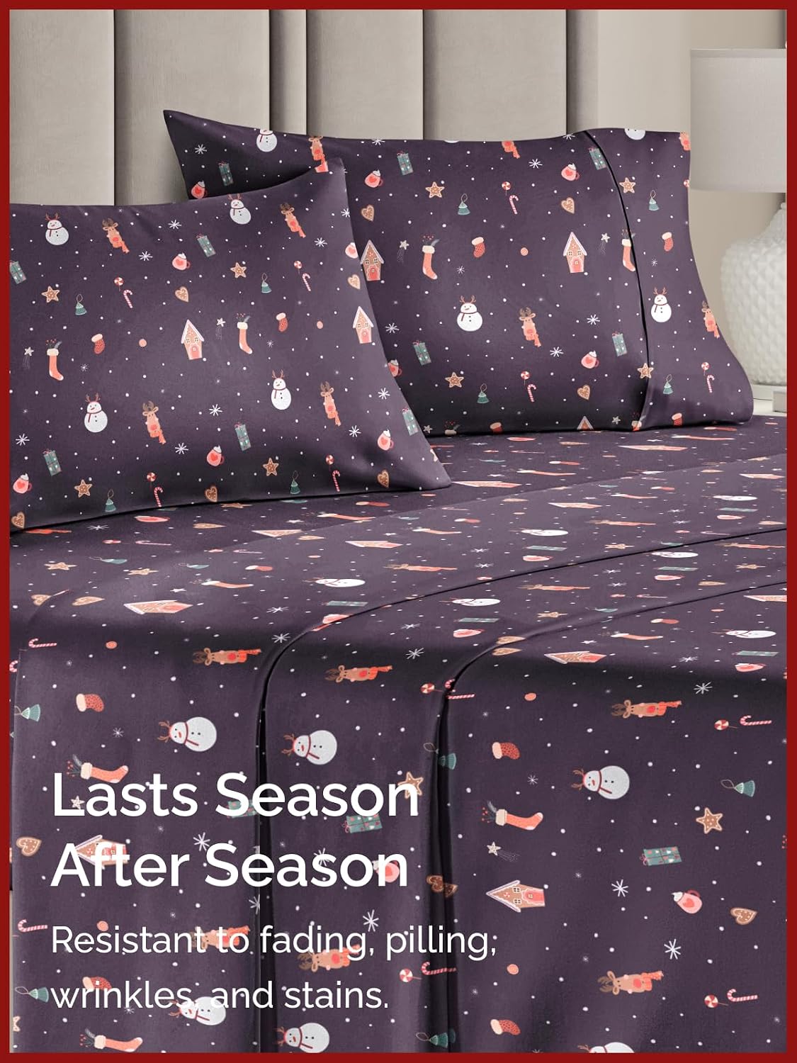 Queen Christmas Night Sheet Set - Holiday Xmas Pattern Bedding Set - Deep Pockets - Snug Fit - 4 Piece - Wrinkle Free & Easy Care - Comfy Festive Winter - Holiday Sheets for Women, Men, Kids & Teens