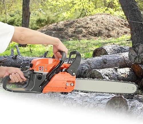 Miniatura 6 de Motosierra inalámbrica, motosierra a gas de 58 cc y 20 pulgadas, motosierra de gasolina de mano de 8500 rpm de 2 ciclos opcional para árboles,