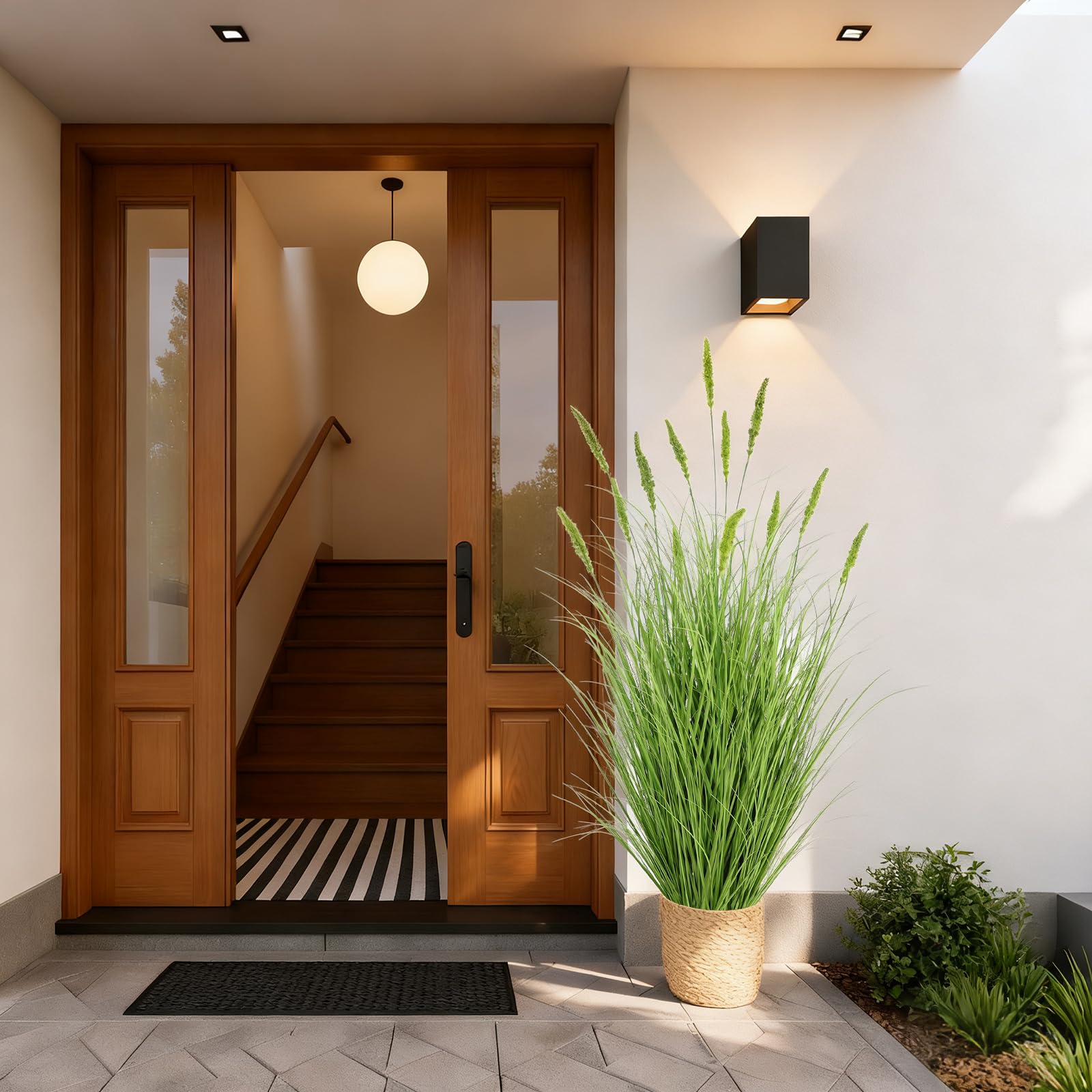 Sztuczna trawa 90 cm, ogon kota w doniczce – realistyczna sztuczna roślina do salonu i na balkon, łatwa w pielęgnacji i odporna na promieniowanie UV, czarno-zielona (150 cm)