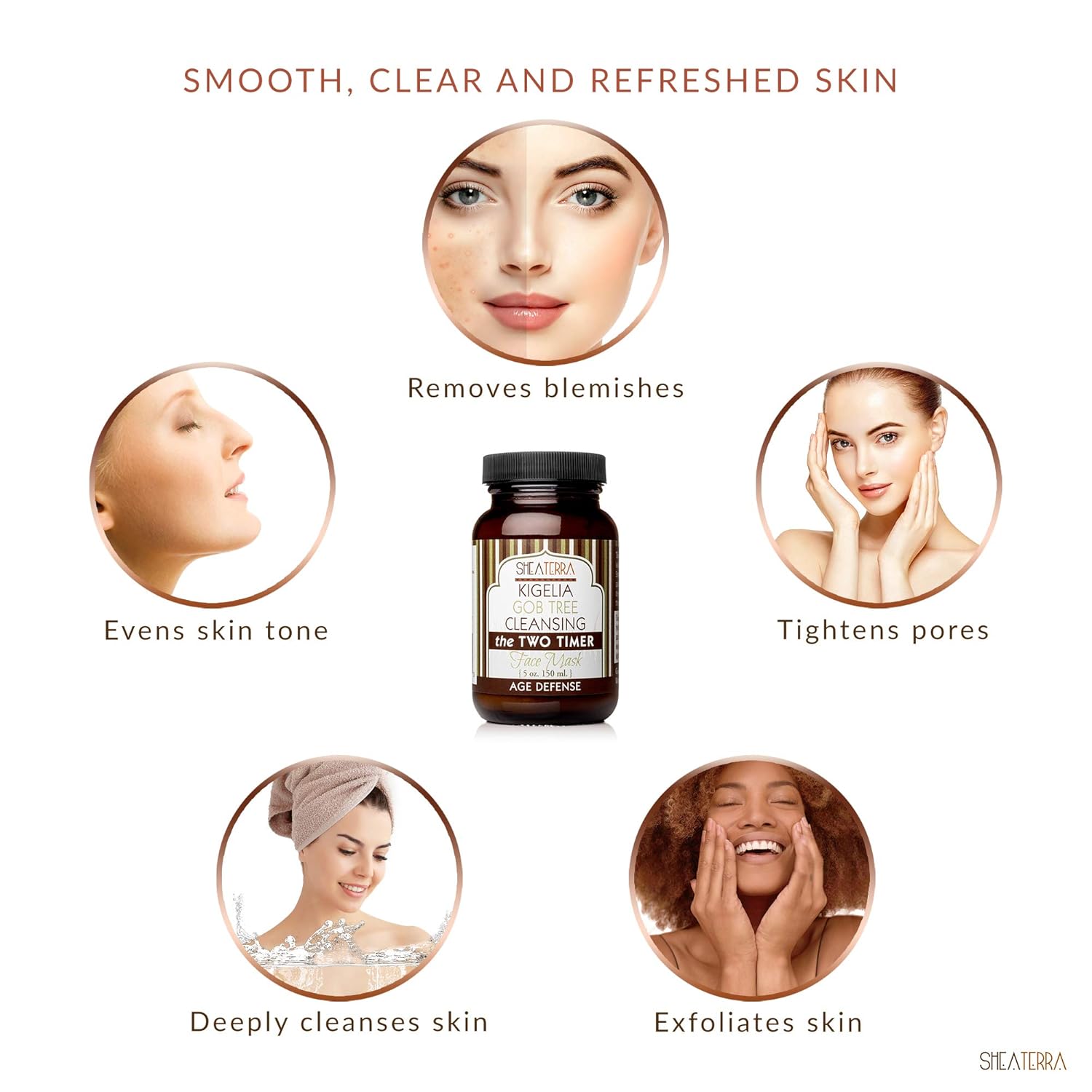 Shea Terra Kigelia Age Defense Collection - Cleansing Face Mask | Natural, Anti-Aging Face Mask with Gob Tree Leaf Powder to Exfoliate Skin and Banish Blemishes & Clogged Pores for Clear Skin – 5oz